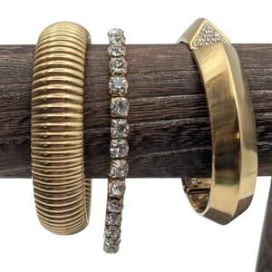 Lot of Three Gold Tone & Rhinestone Bracelets